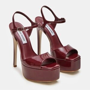 Steve Madden Cologne Wine Patent Stiletto Sandal Peep Toe Bordeaux Red Burgundy